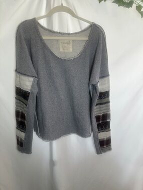 We The Free Striped Scoop Neck Pullover - Gray Blue